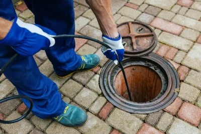 Plumber cleaning an outdoor sewer drain in Holladay